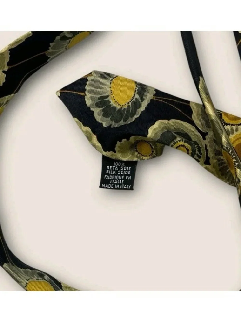 YVES SAINT LAURENT  Silk Tie ITALY Black Yellow Gray Floral W:3.8